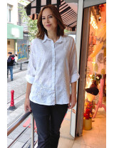 Beyaz Delikli (Brode) Nakışlı Pamuklu Gömlek - Yazlık Salaş Kadın Giyim