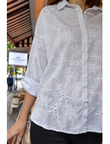 Beyaz Delikli (Brode) Nakışlı Pamuklu Gömlek - Yazlık Salaş Kadın Giyim