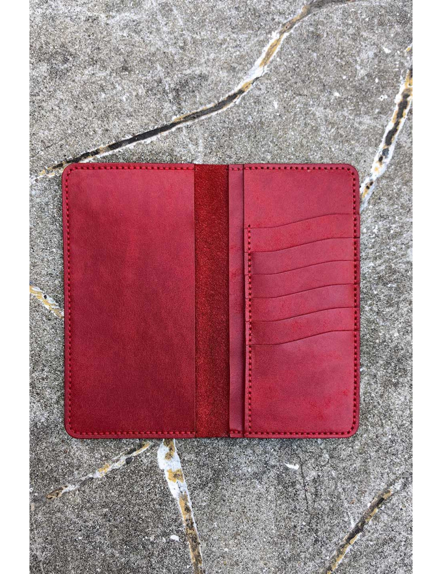 El Yapımı Kırmızı Deri Kartlık Cüzdan | Minimalist Bifold Cüzdan