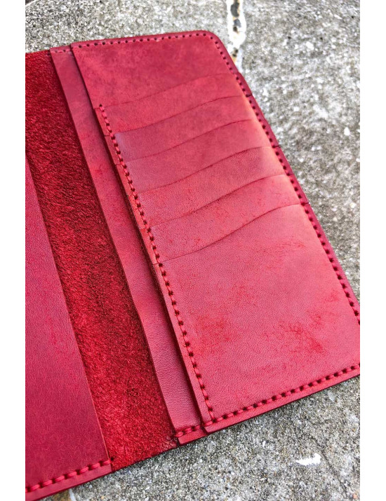 El Yapımı Kırmızı Deri Kartlık Cüzdan | Minimalist Bifold Cüzdan