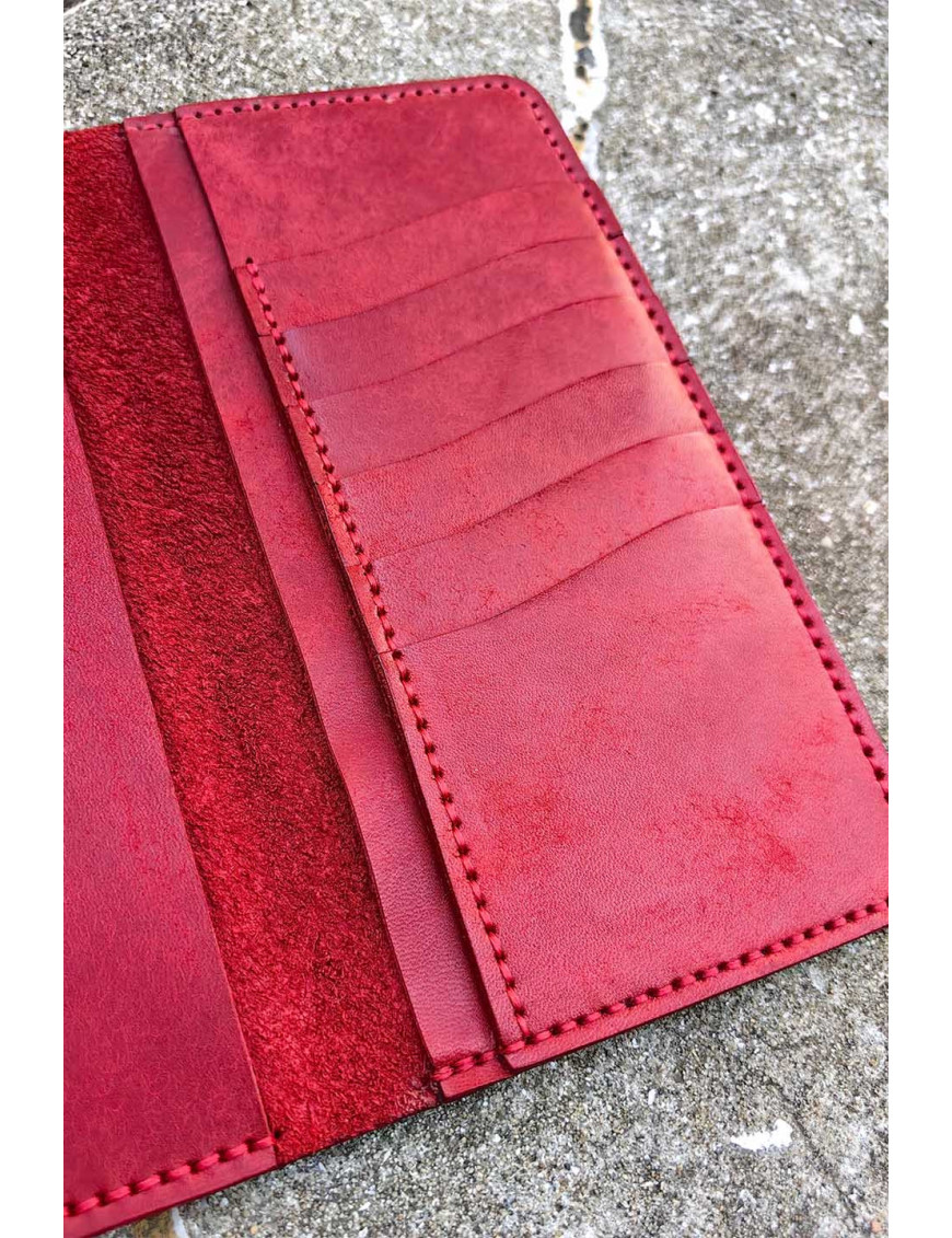 El Yapımı Kırmızı Deri Kartlık Cüzdan | Minimalist Bifold Cüzdan