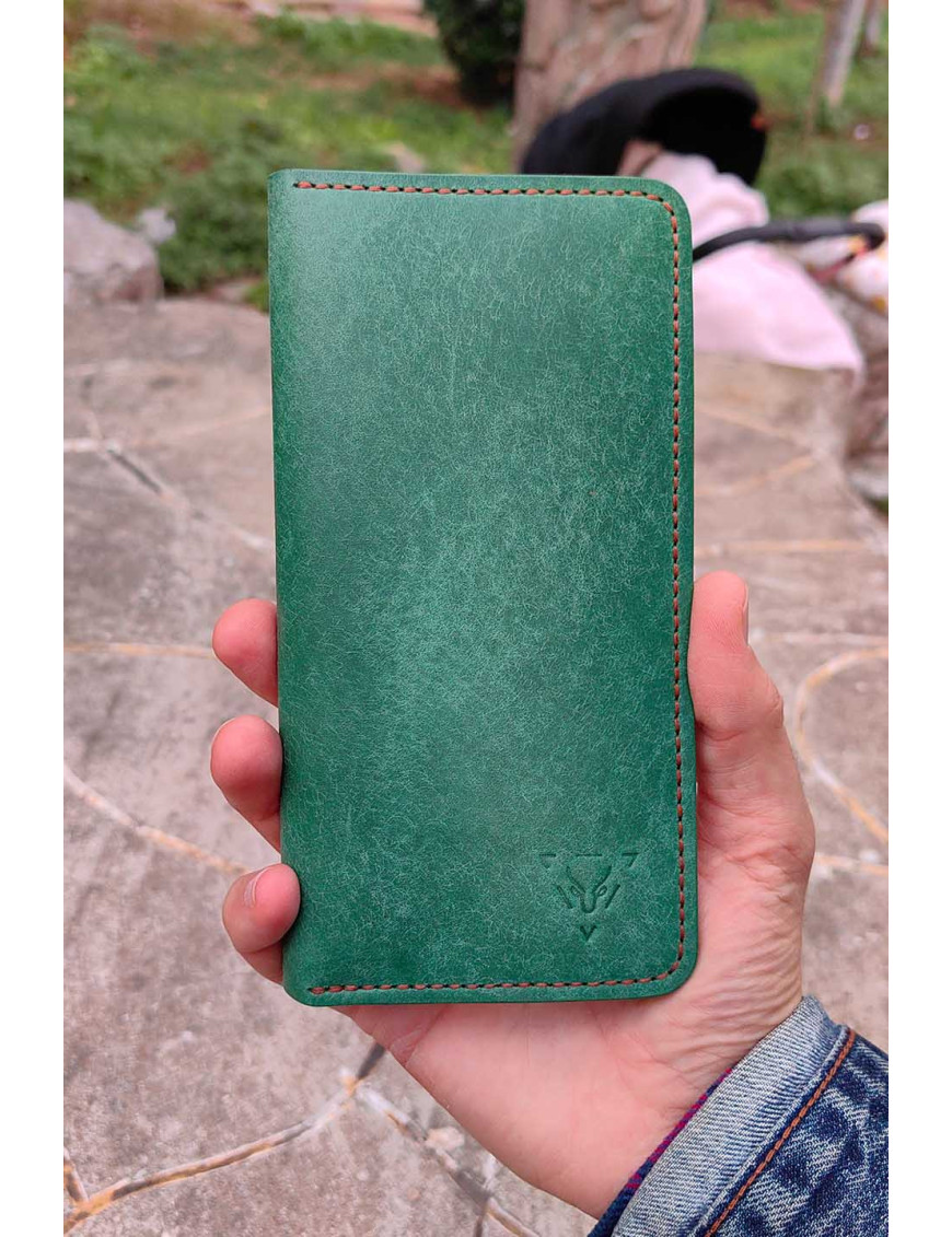 El Yapımı Su Yeşili Deri Kartlık Cüzdan | Minimalist Bifold Cüzdan