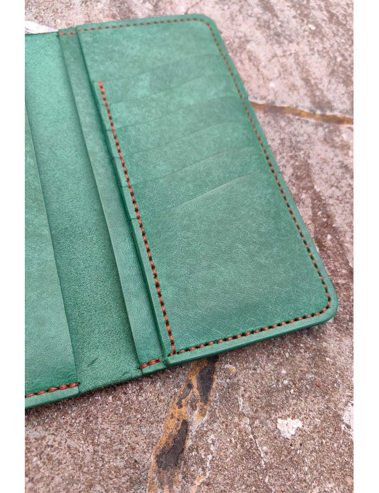El Yapımı Su Yeşili Deri Kartlık Cüzdan | Minimalist Bifold Cüzdan