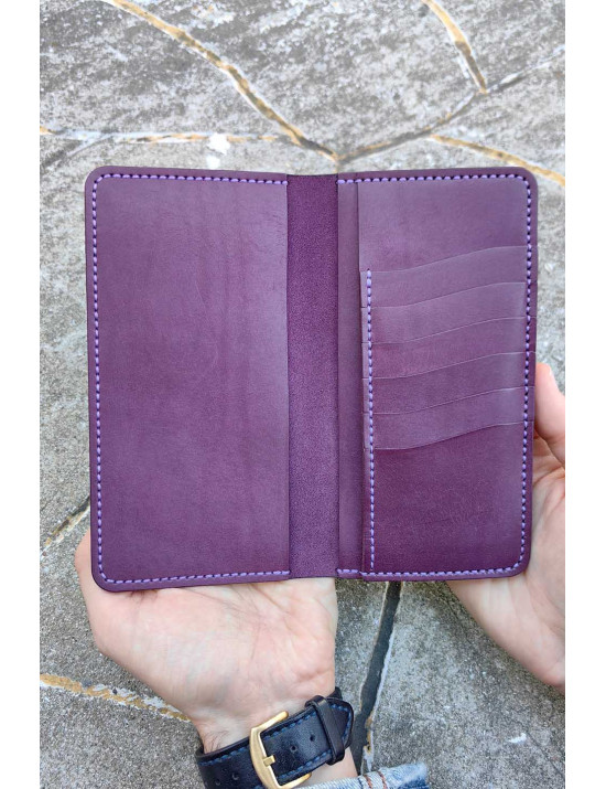 El Yapımı Mor Deri Kartlık Cüzdan | Minimalist Bifold Cüzdan