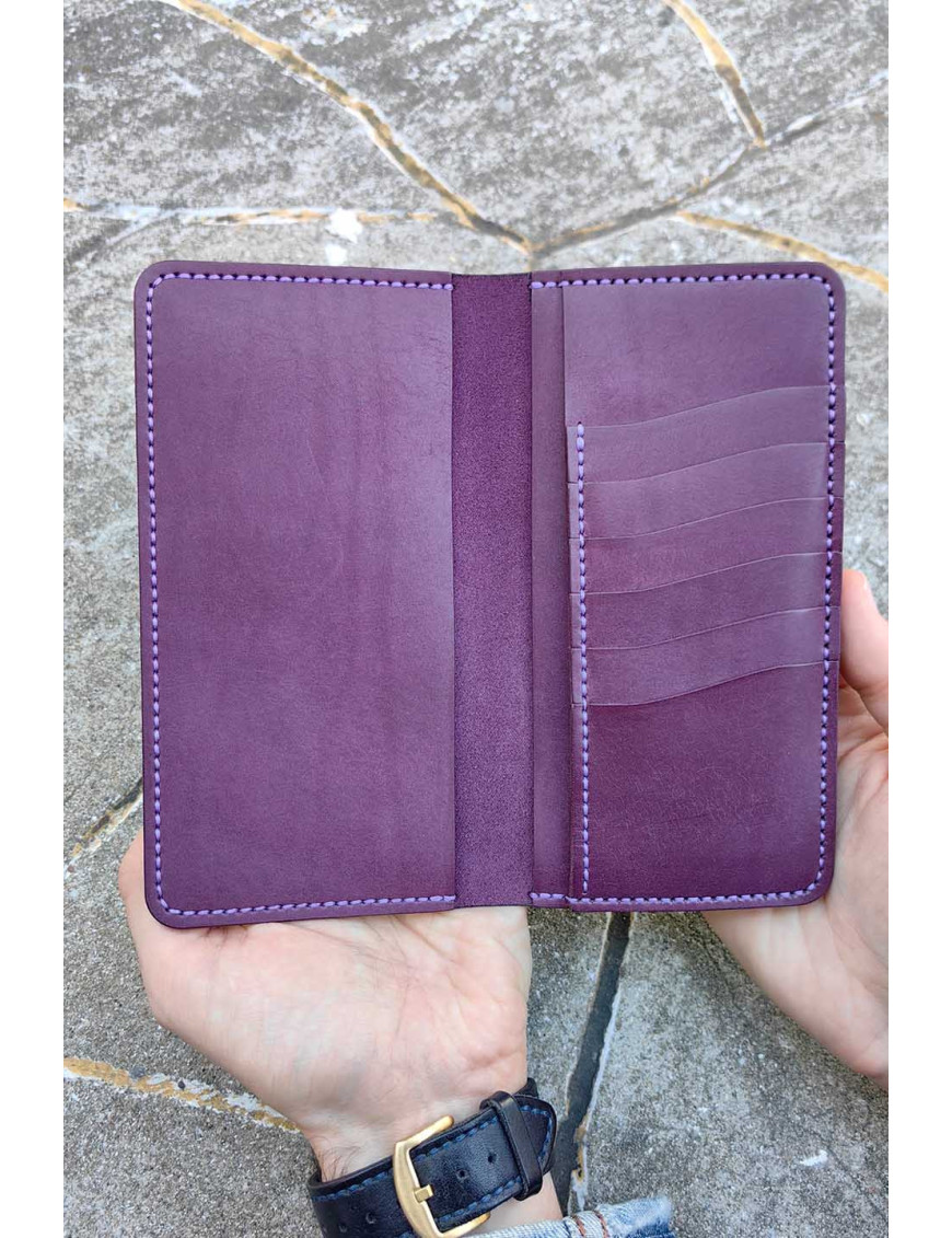 El Yapımı Mor Deri Kartlık Cüzdan | Minimalist Bifold Cüzdan