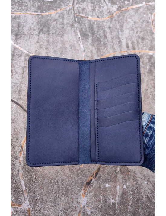 El Yapımı Lacivert Deri Kartlık Cüzdan | Minimalist Bifold Cüzdan