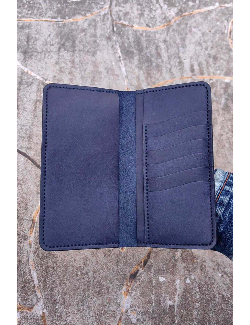 El Yapımı Lacivert Deri Kartlık Cüzdan | Minimalist Bifold Cüzdan