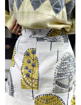 Sarı Gri Desenli Mini Etek | El Yapımı Yüksek Bel A Kesim Etek