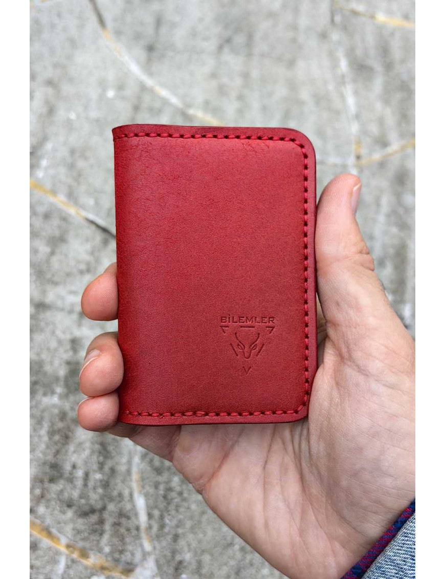 El Yapımı Kırmızı Deri Cüzdan | Minimal Hakiki Deri Unisex Cüzdanı