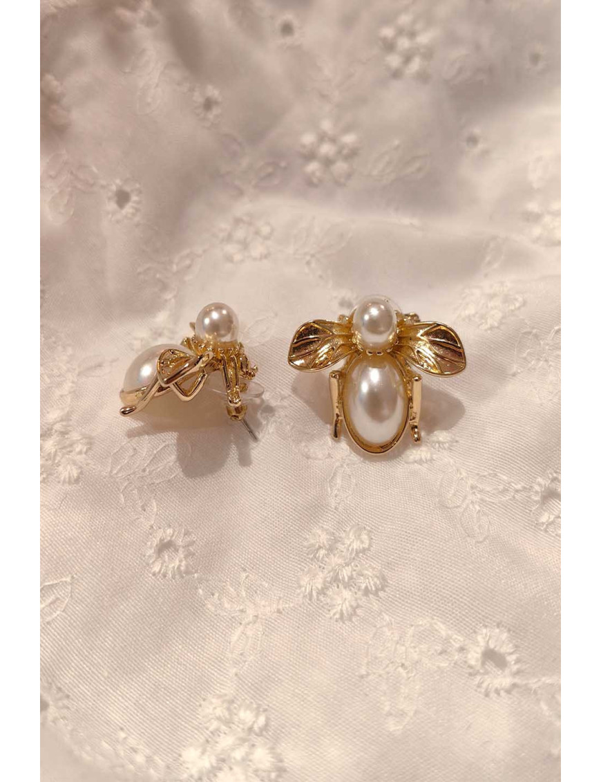 Arı Figürlü İnci Küpe | Gold Vintage İncili Küpe Modelleri