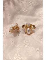 Arı Figürlü İnci Küpe | Gold Vintage İncili Küpe Modelleri