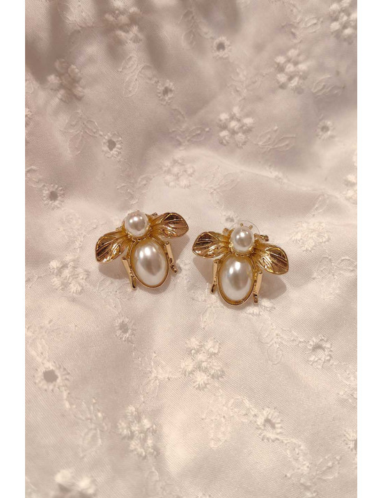 Arı Figürlü İnci Küpe | Gold Vintage İncili Küpe Modelleri