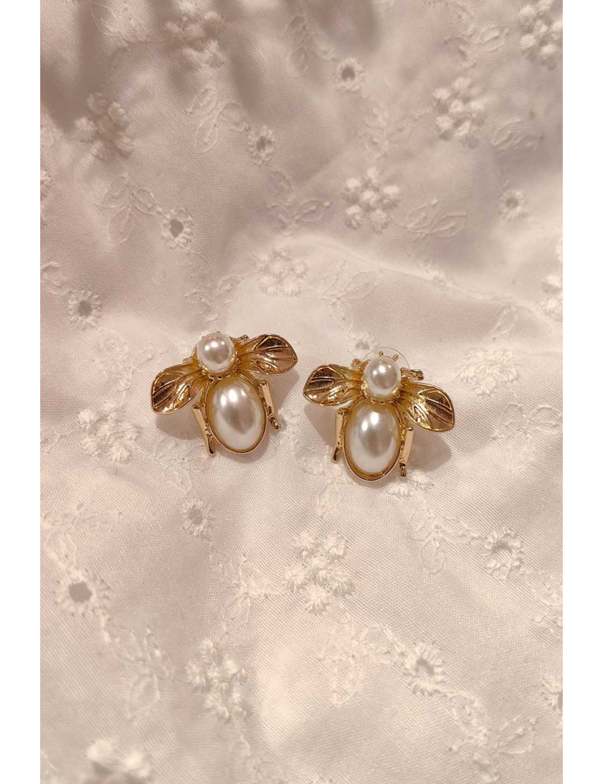 Arı Figürlü İnci Küpe | Gold Vintage İncili Küpe Modelleri