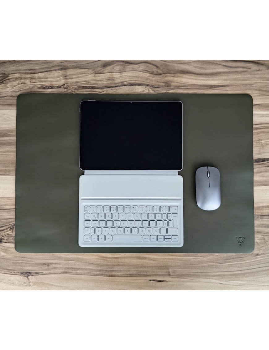 Premium El Yapımı Deri Masa Matı | Mat Yeşil | Çalışma Masası Aksesuarı