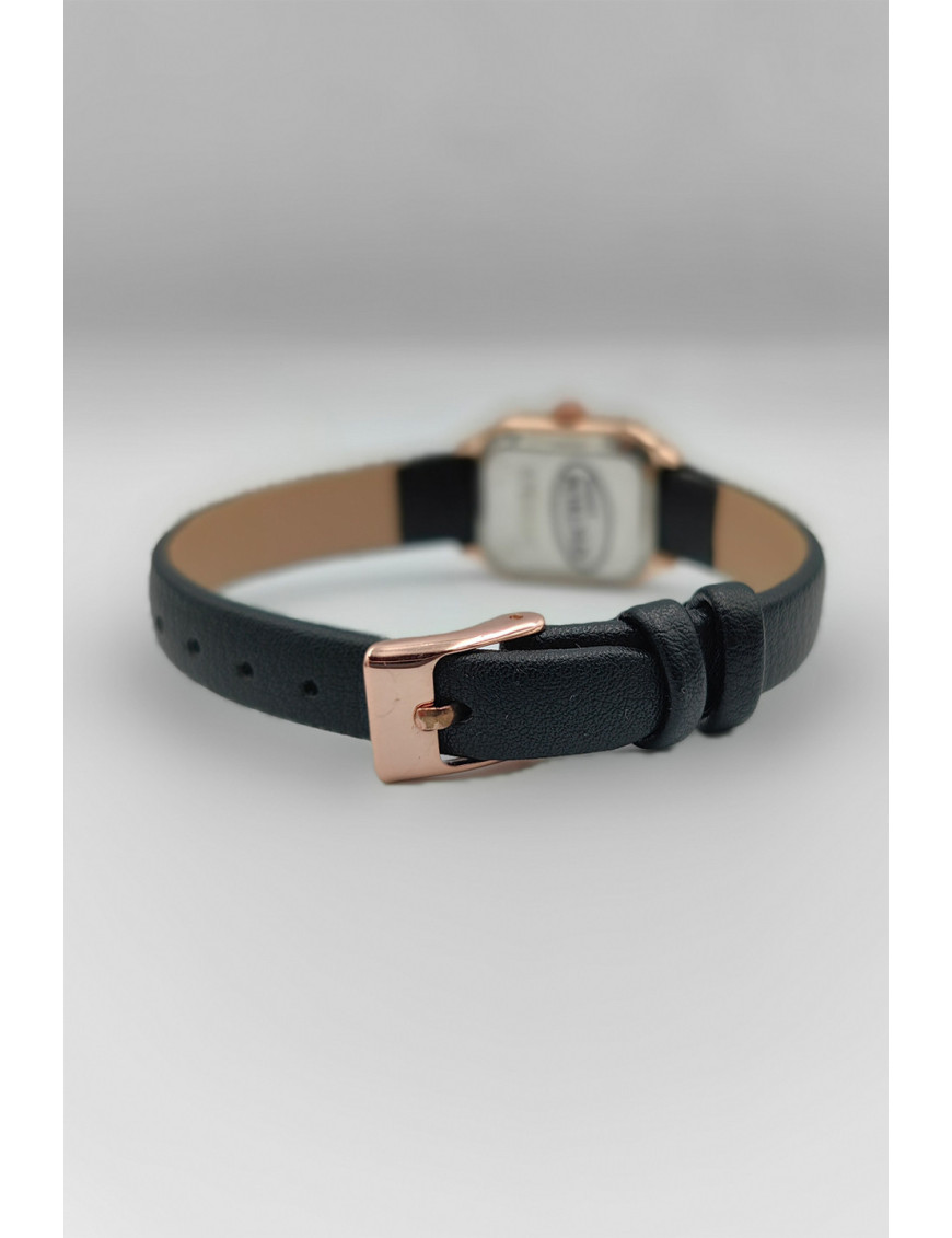 Kare Kasa Rose Gold Kadın Kol Saati | Siyah Deri Askılı Klasik Şıklık