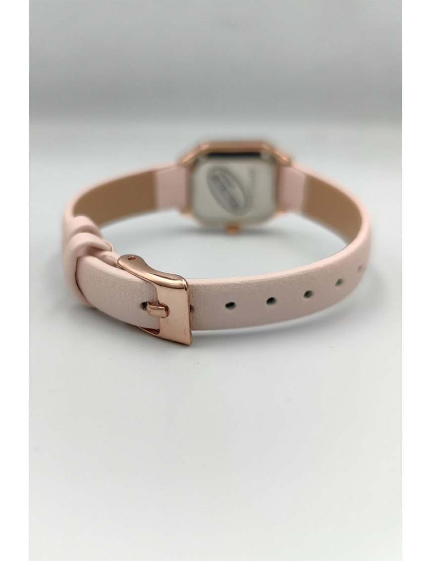 Pudra Pembe Deri Rose Gold Kare Kadın Saat | Romantik ve Şık Tasarım