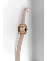 Pudra Pembe Deri Rose Gold Kare Kadın Saat | Romantik ve Şık Tasarım
