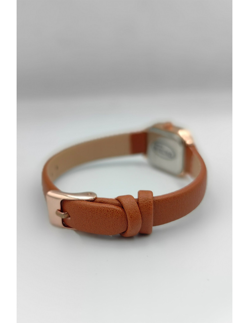 Karamel Deri Rose Gold Kare Kadın Kol Saati | Klasik ve Sıcak Tasarım