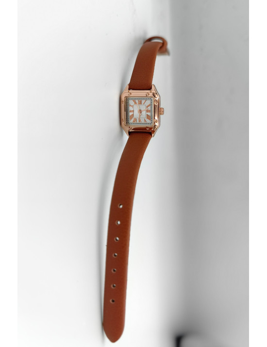 Karamel Deri Rose Gold Kare Kadın Kol Saati | Klasik ve Sıcak Tasarım