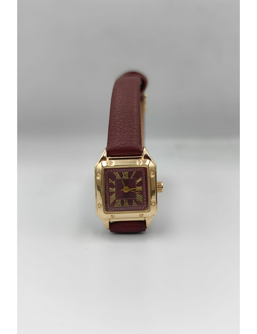 Bordo Deri Altın Kare Kadın Kol Saati | Lüks ve Sofistike Tasarım