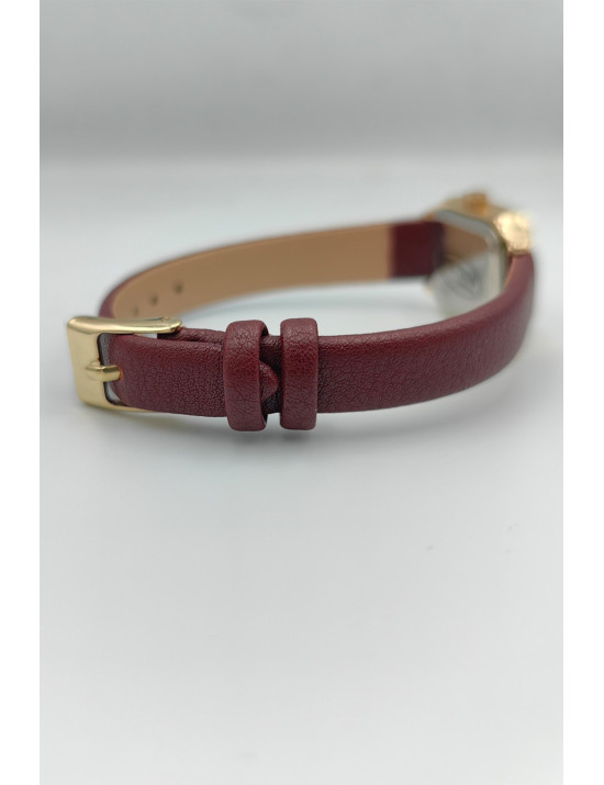 Bordo Deri Altın Kare Kadın Kol Saati | Lüks ve Sofistike Tasarım