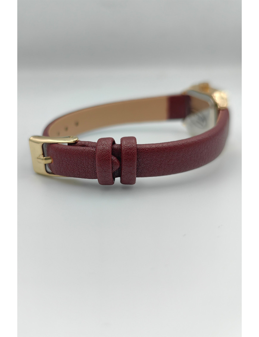 Bordo Deri Altın Kare Kadın Kol Saati | Lüks ve Sofistike Tasarım
