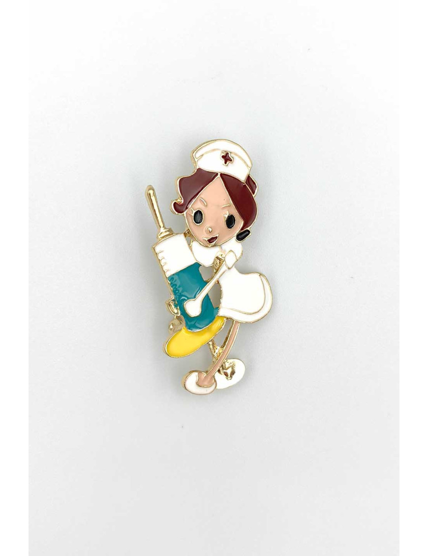 Şırıngalı Hemşire Broşu | Karikatür Mine Rozet | Sağlık Çalışanı Aksesuarı | Komik Hediye