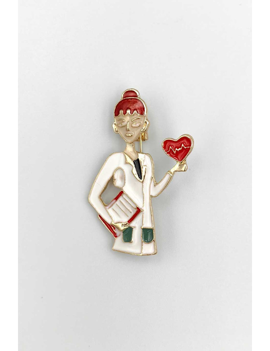 EKG Kalpli Doktor Broşu | Kadın Kardiyolog Rozeti | Steteskoplu Tıp Aksesuarı | Özel Hediye