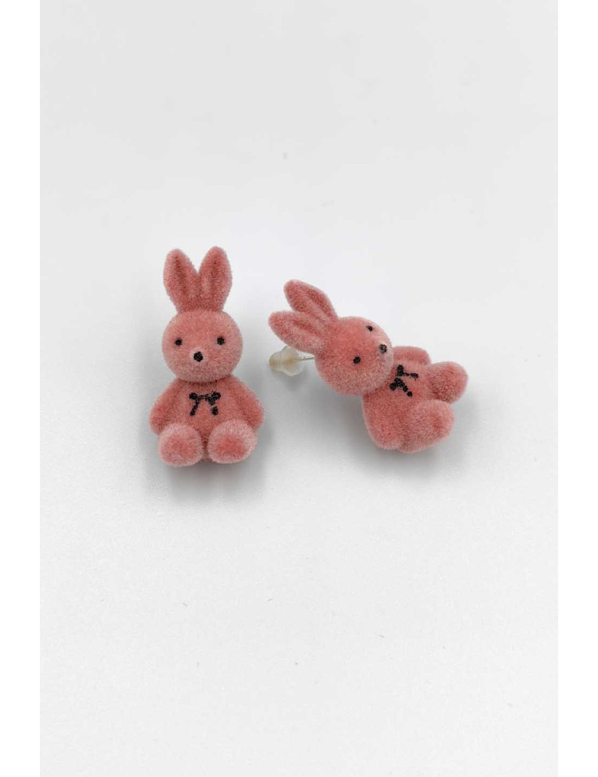 Pembe Peluş Tavşan Küpe | Kadife Hayvan Figürlü Küpe | Kawaii Takı | Romantik Hediye