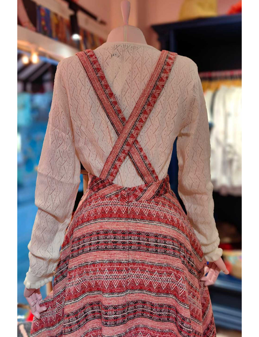 Etnik Desenli Askılı Uzun Etek