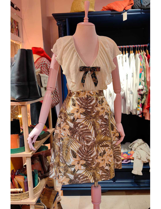 Tropikal Desenli A Kesim Etek | Yazlık Özel Dikim Mini Etek