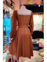 Tarçın Rengi Kışlık Elbise | Vintage Görünümlü Kare Yaka Tasarım Craft and Boutique Handmade Elbise