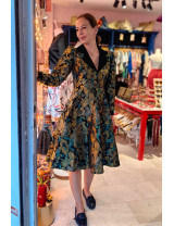 Vintage Jakar Midi Elbise - Siyah Altın Çiçekli Özel Dikim Elbise