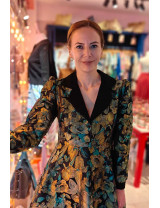 Vintage Jakar Midi Elbise - Siyah Altın Çiçekli Özel Dikim Elbise