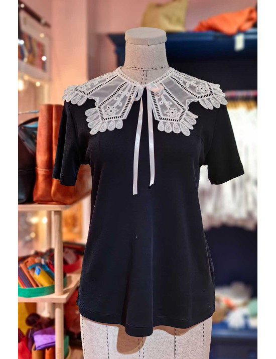 Petal Kenarlı Broderi Takma Yaka | Tül Detaylı Fantezi Yaka Aksesuarı