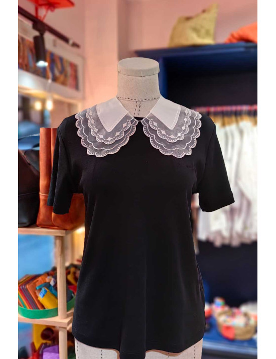 Çift Katmanlı Dantel Tül Takma Yakalık | Peter Pan Fırfırlı Yakalık