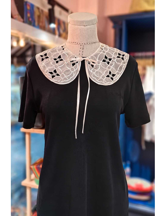 Geometrik İşlemeli Tül Takma Yakalık | Peter Pan Fantezi Yakalık Aksesuarı
