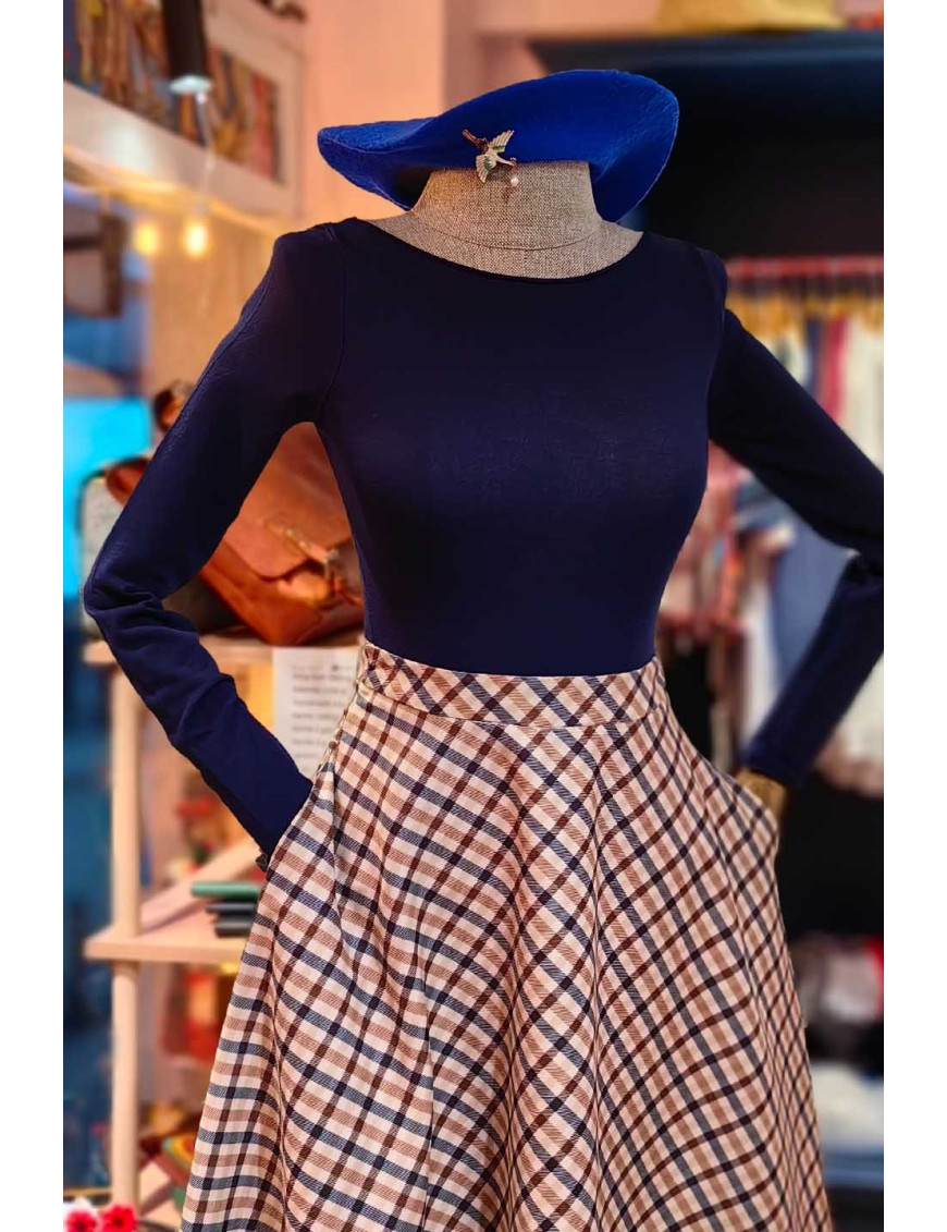 Kareli Kloş Midi Etek | Yüksek Bel Ekose Tasarım | [Craft and Boutique Handmade]