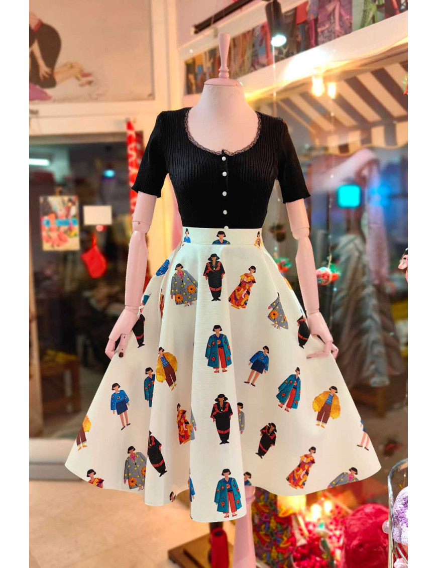 İllüstrasyon Desenli Tasarım Kloş Etek | [craft and boutique]