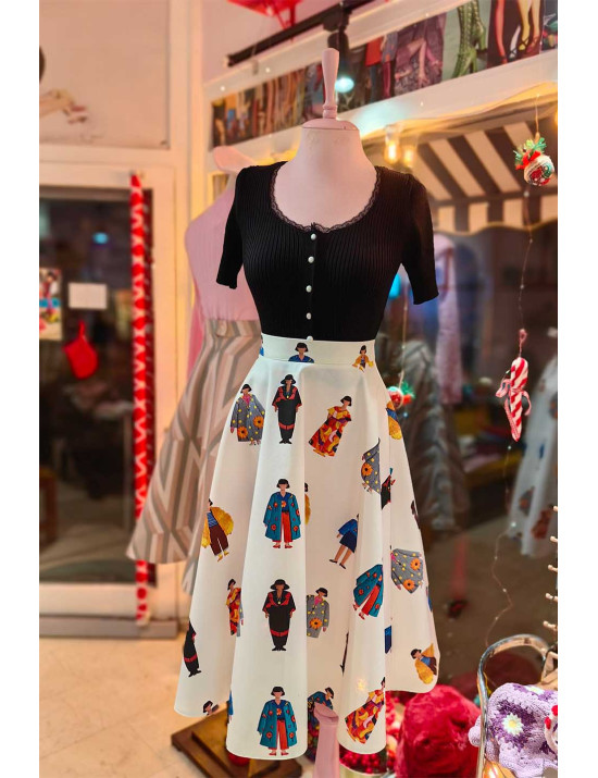 İllüstrasyon Desenli Tasarım Kloş Etek | [craft and boutique]