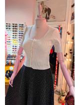 Ekru Dantel Yakalı İnci Düğmeli Triko Bluz | [craft and boutique]