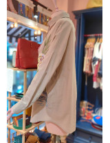 Flamingo Nakışlı Pullu Keten Gömlek | Özel Tasarım Bayan Üst