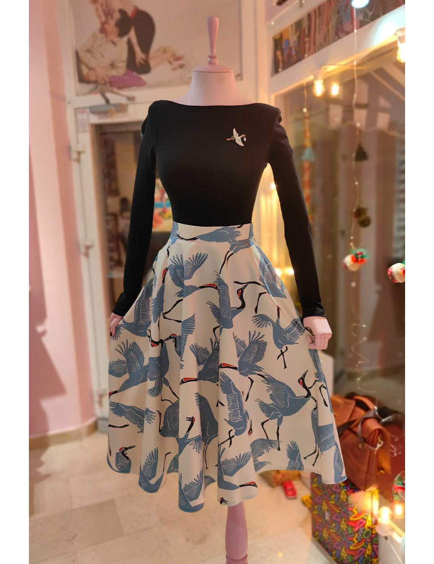 Turna Desenli Retro Kloş Etek - Özel Dikim Vintage Modeller | [craft and boutique]