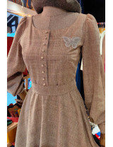 Kahverengi Ekose Kare Yaka Retro Elbise - Özel Tasarım Craft and Boutique Handmade
