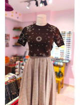 Bandana Desenli Kahverengi Kısa Kollu Triko Bluz | [Craft and Boutique]