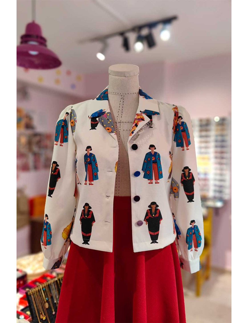 Özel Tasarım İllüstrasyon Desenli Kadın Ceket | [Craft and Boutique]