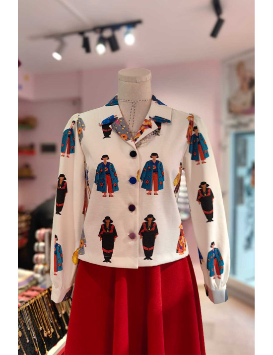 Özel Tasarım İllüstrasyon Desenli Kadın Ceket | [Craft and Boutique]