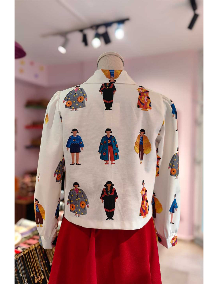 Özel Tasarım İllüstrasyon Desenli Kadın Ceket | [Craft and Boutique]