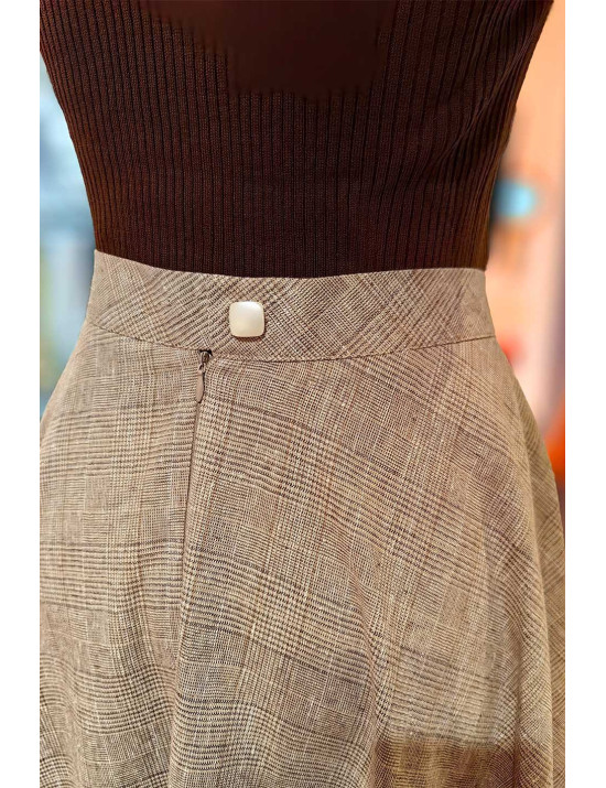 Yüksek Bel Ekose Desenli Midi Etek - Tasarım Çan Etek | [Craft and Boutique]