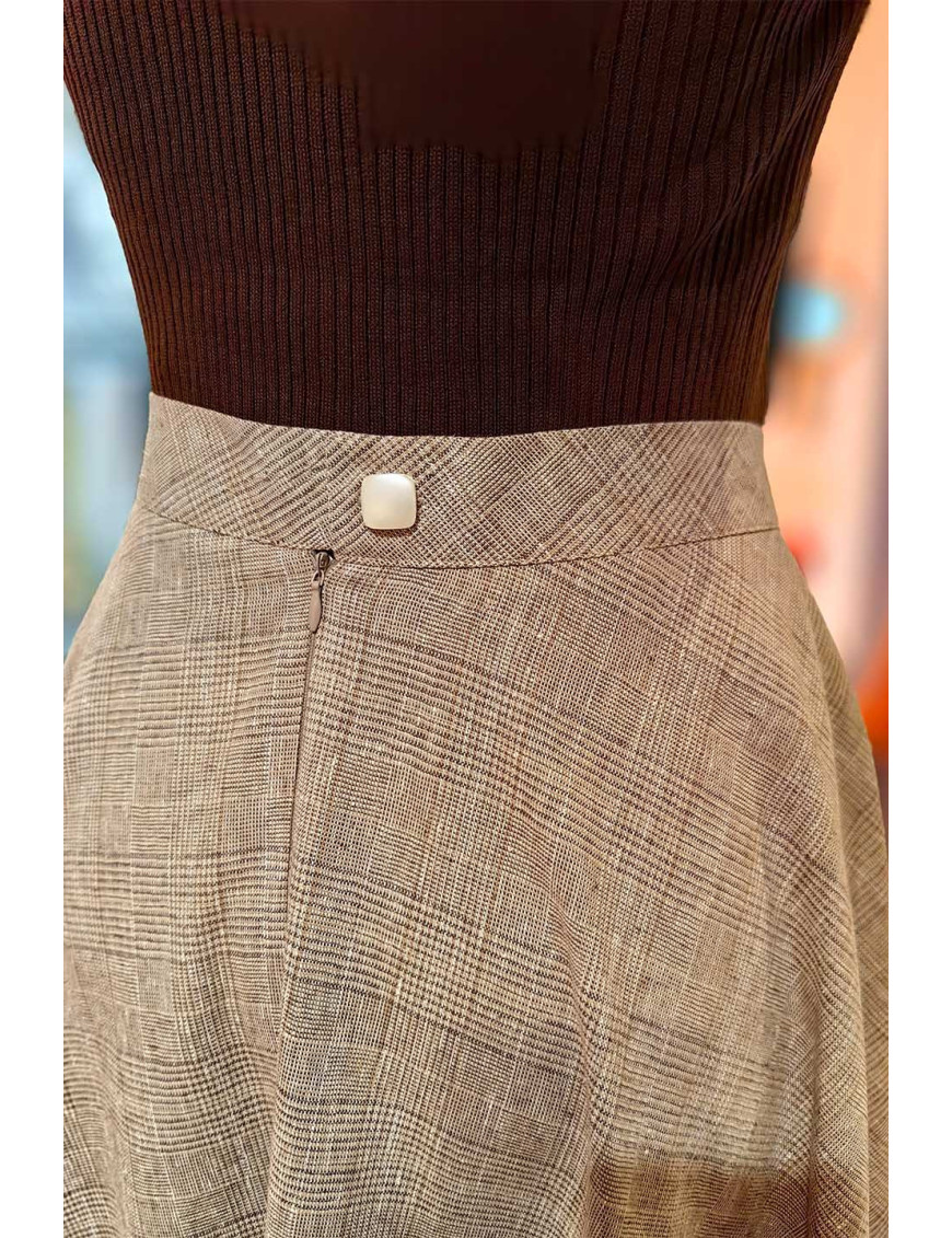 Yüksek Bel Ekose Desenli Midi Etek - Tasarım Çan Etek | [Craft and Boutique]